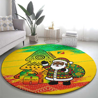 Congo Christmas Round Carpet with African Santa Tribal Tree and Colorful Gift Design - Wonder Print Shop