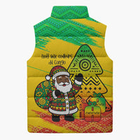 Congo Christmas Sleeveless Puffer Jacket with African Santa Tribal Tree and Colorful Gift Design - Wonder Print Shop