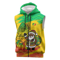 Congo Christmas Sleeveless Zip Hoodie with African Santa Tribal Tree and Colorful Gift Design - Wonder Print Shop