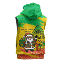 Congo Christmas Sleeveless Zip Hoodie with African Santa Tribal Tree and Colorful Gift Design - Wonder Print Shop