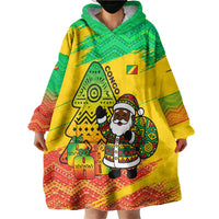 Congo Christmas Wearable Blanket Hoodie with African Santa Tribal Tree and Colorful Gift Design - Wonder Print Shop