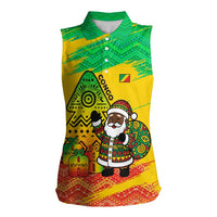 Congo Christmas Women Sleeveless Polo Shirt with African Santa Tribal Tree and Colorful Gift Design - Wonder Print Shop