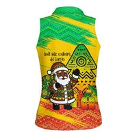 Congo Christmas Women Sleeveless Polo Shirt with African Santa Tribal Tree and Colorful Gift Design - Wonder Print Shop