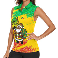 Congo Christmas Women Sleeveless Polo Shirt with African Santa Tribal Tree and Colorful Gift Design - Wonder Print Shop