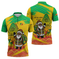 Congo Christmas Zipper Polo Shirt with African Santa Tribal Tree and Colorful Gift Design - Wonder Print Shop