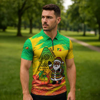 Congo Christmas Zipper Polo Shirt with African Santa Tribal Tree and Colorful Gift Design - Wonder Print Shop