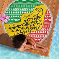 Congo Christmas Beach Blanket with Tribal Tree Design Coat of Arms and Animal Pattern - Wonder Print Shop