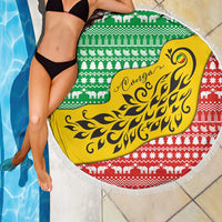 Congo Christmas Beach Blanket with Tribal Tree Design Coat of Arms and Animal Pattern - Wonder Print Shop