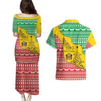 Congo Christmas Couples Matching Puletasi and Hawaiian Shirt with Tribal Tree Design Coat of Arms and Animal Pattern - Wonder Print Shop