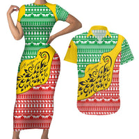 Congo Christmas Couples Matching Short Sleeve Bodycon Dress and Hawaiian Shirt with Tribal Tree Design Coat of Arms and Animal Pattern - Wonder Print Shop