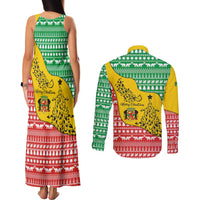 Congo Christmas Couples Matching Tank Maxi Dress and Long Sleeve Button Shirt with Tribal Tree Design Coat of Arms and Animal Pattern - Wonder Print Shop