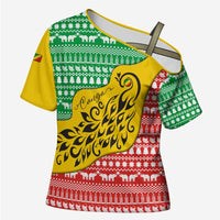 Congo Christmas Cross Shoulder Shirt with Tribal Tree Design Coat of Arms and Animal Pattern - Wonder Print Shop