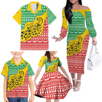 Congo Christmas Family Matching Off The Shoulder Long Sleeve Dress and Hawaiian Shirt with Tribal Tree Design Coat of Arms and Animal Pattern - Wonder Print Shop