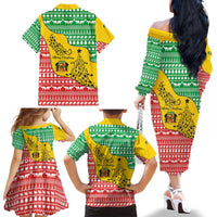 Congo Christmas Family Matching Off The Shoulder Long Sleeve Dress and Hawaiian Shirt with Tribal Tree Design Coat of Arms and Animal Pattern - Wonder Print Shop