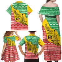 Congo Christmas Family Matching Off Shoulder Maxi Dress and Hawaiian Shirt with Tribal Tree Design Coat of Arms and Animal Pattern - Wonder Print Shop