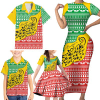 Congo Christmas Family Matching Short Sleeve Bodycon Dress and Hawaiian Shirt with Tribal Tree Design Coat of Arms and Animal Pattern - Wonder Print Shop