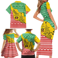 Congo Christmas Family Matching Short Sleeve Bodycon Dress and Hawaiian Shirt with Tribal Tree Design Coat of Arms and Animal Pattern - Wonder Print Shop