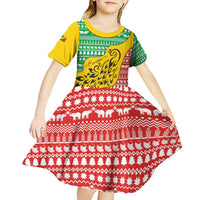 Congo Christmas Kid Short Sleeve Dress with Tribal Tree Design Coat of Arms and Animal Pattern - Wonder Print Shop