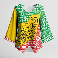 Congo Christmas Kimono Sleeve Blouse with Tribal Tree Design Coat of Arms and Animal Pattern - Wonder Print Shop