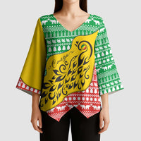 Congo Christmas Kimono Sleeve Blouse with Tribal Tree Design Coat of Arms and Animal Pattern - Wonder Print Shop