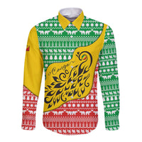 Congo Christmas Long Sleeve Button Shirt with Tribal Tree Design Coat of Arms and Animal Pattern - Wonder Print Shop