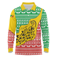 Congo Christmas Long Sleeve Polo Shirt with Tribal Tree Design Coat of Arms and Animal Pattern - Wonder Print Shop
