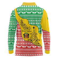 Congo Christmas Long Sleeve Polo Shirt with Tribal Tree Design Coat of Arms and Animal Pattern - Wonder Print Shop