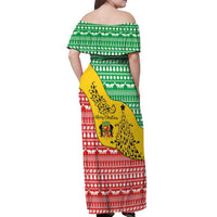 Congo Christmas Off Shoulder Maxi Dress with Tribal Tree Design Coat of Arms and Animal Pattern - Wonder Print Shop