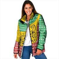 Congo Christmas Padded Jacket with Tribal Tree Design Coat of Arms and Animal Pattern - Wonder Print Shop