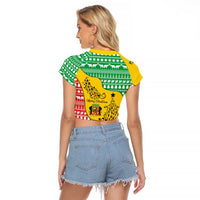 Congo Christmas Raglan Cropped T Shirt with Tribal Tree Design Coat of Arms and Animal Pattern - Wonder Print Shop