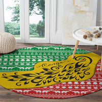Congo Christmas Round Carpet with Tribal Tree Design Coat of Arms and Animal Pattern - Wonder Print Shop