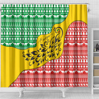 Congo Christmas Shower Curtain with Tribal Tree Design Coat of Arms and Animal Pattern - Wonder Print Shop