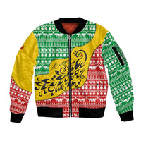 Congo Christmas Sleeve Zip Bomber Jacket with Tribal Tree Design Coat of Arms and Animal Pattern - Wonder Print Shop