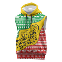 Congo Christmas Sleeveless Hoodie with Tribal Tree Design Coat of Arms and Animal Pattern - Wonder Print Shop