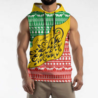 Congo Christmas Sleeveless Hoodie with Tribal Tree Design Coat of Arms and Animal Pattern - Wonder Print Shop