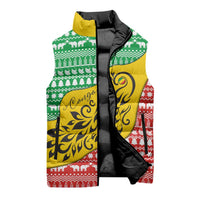 Congo Christmas Sleeveless Puffer Jacket with Tribal Tree Design Coat of Arms and Animal Pattern - Wonder Print Shop