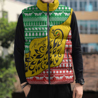 Congo Christmas Sleeveless Puffer Jacket with Tribal Tree Design Coat of Arms and Animal Pattern - Wonder Print Shop