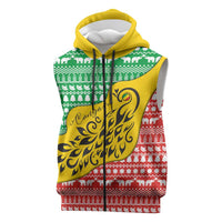 Congo Christmas Sleeveless Zip Hoodie with Tribal Tree Design Coat of Arms and Animal Pattern - Wonder Print Shop