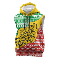 Congo Christmas Sleeveless Zip Hoodie with Tribal Tree Design Coat of Arms and Animal Pattern - Wonder Print Shop