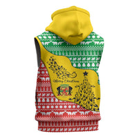 Congo Christmas Sleeveless Zip Hoodie with Tribal Tree Design Coat of Arms and Animal Pattern - Wonder Print Shop