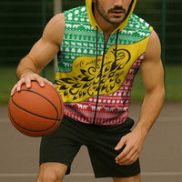 Congo Christmas Sleeveless Zip Hoodie with Tribal Tree Design Coat of Arms and Animal Pattern - Wonder Print Shop