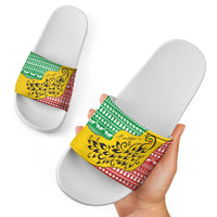 Congo Christmas Slide Sandals with Tribal Tree Design Coat of Arms and Animal Pattern - Wonder Print Shop