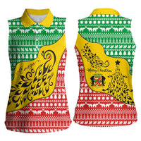 Congo Christmas Women Sleeveless Polo Shirt with Tribal Tree Design Coat of Arms and Animal Pattern - Wonder Print Shop