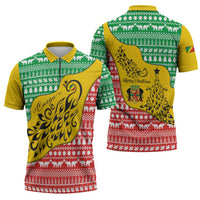 Congo Christmas Zipper Polo Shirt with Tribal Tree Design Coat of Arms and Animal Pattern - Wonder Print Shop