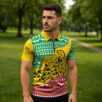 Congo Christmas Zipper Polo Shirt with Tribal Tree Design Coat of Arms and Animal Pattern - Wonder Print Shop