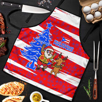 Puerto Rico Christmas Apron with Dancing Santa Reindeer Blue Tree and Festive Flag Design - Wonder Print Shop
