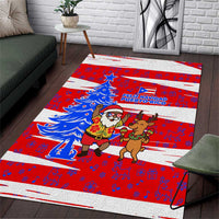 Puerto Rico Christmas Area Rug with Dancing Santa Reindeer Blue Tree and Festive Flag Design - Wonder Print Shop