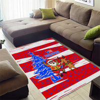 Puerto Rico Christmas Area Rug with Dancing Santa Reindeer Blue Tree and Festive Flag Design - Wonder Print Shop