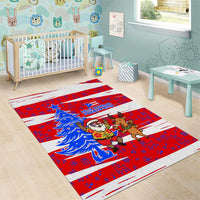 Puerto Rico Christmas Area Rug with Dancing Santa Reindeer Blue Tree and Festive Flag Design - Wonder Print Shop