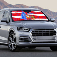 Puerto Rico Christmas Auto Sun Shade with Dancing Santa Reindeer Blue Tree and Festive Flag Design - Wonder Print Shop